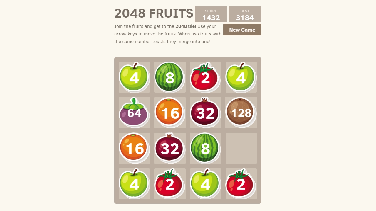 🕹️ Play Fruits 2048 Game: Free Online 2048 Fruit Tile Merge Video Game for  Kids & Adults