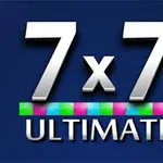 The image features the text 7 x 7 ULTIMATE displayed with bold metallic letters against a blue background, highlighting a colorful pattern beneath the main title