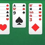 A poker hand displaying four groups of playing cards on a green felt background, featuring a mix of hearts, spades, and diamonds including an Ace, King, Queen, and numeric cards