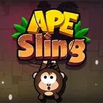 The image features the title Ape Sling in bold, playful typography, with a cartoon monkey hanging from a branch, set against a colorful, jungle-themed background