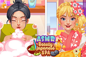A split image featuring a woman relaxing with bubbles in a spa setting on the left, and a smiling woman in a colorful kimono on the right, with spa-related items and decor in the background