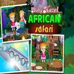 A colorful cartoon image featuring Baby Hazel on an elephant with friends, promoting an African safari adventure, alongside playful scenes and vibrant backgrounds