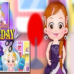 A colorful cartoon image featuring Baby Hazel with a cheerful expression, surrounded by hair care items, and the title Baby Hazel Hair Day prominently displayed, adding a playful and lively touch to the scene