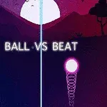 A vibrant, animated scene featuring a stylized landscape with mountains and a bright moon, accompanied by the text BALL VS BEAT at the center, highlighting a colorful ball and swirling elements beneath it