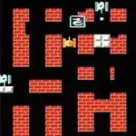 A classic 8-bit video game screenshot featuring a maze of brick walls, where a character navigates through obstacles while avoiding enemies and trying to collect items