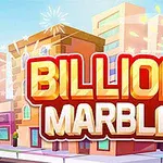 A colorful and playful graphic featuring the title Billion Marble, with images of dice and buildings in the background, ideal for attracting players to a game centered around fun and chance