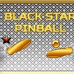 The image features a pinball game interface titled Black Star Pinball, with a metallic background and gold-colored flippers, displaying a red star and a yellow ball