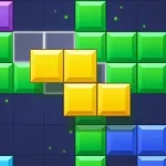 A colorful, digital representation of Tetris blocks, featuring a purple L-shaped piece positioned above a grid of stacked yellow, blue, green, and red blocks against a dark background