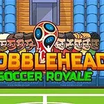 The image features a colorful logo for the game Bobblehead Soccer Royale, showcasing caricatured soccer player heads with a stadium backdrop, emphasizing a fun and playful theme related to soccer