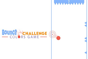 Colorful Bounce Colors title beside a red ball and target with blue spiked borders on a white background