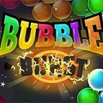 A vibrant graphic featuring the title Bubble Burst in colorful, bold letters, surrounded by various colorful bubbles and gems against a dark background