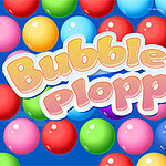 A colorful background filled with various sized, glossy spherical bubbles in pink, red, blue, yellow, green, and purple, with the text Bubble Plopper prominently displayed in a playful font