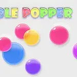 A colorful illustration featuring the text Bubble Popper and various translucent bubbles in shades of blue, pink, yellow, and purple against a light gray background