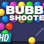 A colorful graphic of the game Bubble Shooter HD, featuring vibrant bubbles in various colors with the game title prominently displayed at the top