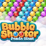 A colorful game promotional image featuring a cute panda character and a vibrant backdrop of bubbles with the text Bubble Shooter: Panda Blast