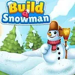 The image features a cheerful snowman wearing a hat and scarf, holding a broom, set against a snowy landscape with green pine trees and a bright sun in the background, accompanied by the text Build a Snowman