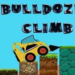 An animated yellow bulldozer climbing over colorful stone blocks with the title Bulldozer Climb prominently displayed above