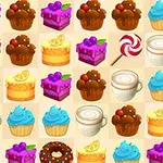 A colorful grid of desserts and sweets featuring cakes, cupcakes, candy, and mugs, each designed with vibrant frosting, fruits, and toppings against a light background