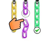 The image features three colored chain links (yellow, purple, and green), with a hand pointer indicating the purple link, and a checkmark symbol, suggesting a selection or verification process