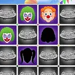 A colorful memory game grid featuring various clown faces and silhouettes on a vibrant background, designed for engaging gameplay