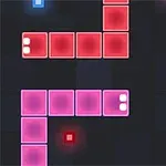 A colorful arcade-style game scene featuring various brightly colored blocks positioned on a dark grid background, with red, blue, pink, yellow, and green segments forming pathways and shapes