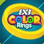 A vibrant graphic featuring the title 3x3 Color Rings in bold, multicolored letters overlaid on a blue and green background, with a prominent yellow ring enhancing its playful design