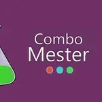 A colorful illustration featuring a laboratory flask with bright green liquid, accompanied by the text Combo Mester on a purple background