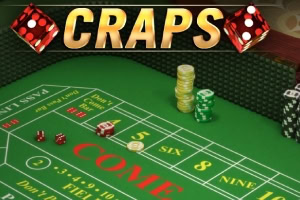 A green gaming table displaying various betting sections, including Come, Field, and Pass Line, with numbers and odds shown, and a doll in a vest positioned at the side