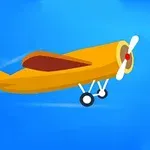 A vibrant yellow airplane with a propeller, set against a bright blue background, depicting a playful and cheerful flight theme