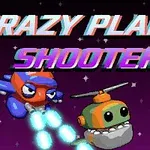 The image features a colorful, cartoon-style video game title Crazy Plane Shooter, depicting playful, animated planes and creatures against a vibrant, space-themed background