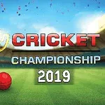 A vibrant graphic featuring a golden trophy, a red cricket ball, and the text Cricket Championship 2019 set against a stadium backdrop with a blue sky