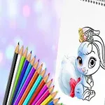 A colorful set of pencils is arranged next to a sketchbook featuring a cute cartoon bunny character with a crown, set against a soft, blurred pastel background