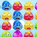 A colorful grid of cartoonish, blob-like creatures with various facial expressions, including happy, sleepy, and cheeky, set against a bright blue background