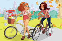 Select stylish outfits and bikes for a fashionable school ride