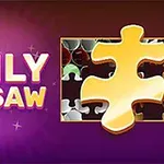 A colorful graphic featuring the words Daily Jigsaw alongside a large yellow puzzle piece and a partially completed jigsaw image