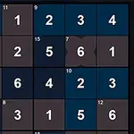 A grid featuring numbers arranged in a 4x4 format, with some cells shaded darker, suggesting a puzzle or a game layout