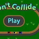 The image features a colorful game screen titled Dont Collide, featuring a racetrack surrounded by green foliage, with three small cars in red, yellow, and blue, and a prominent Play button in the center