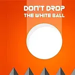 A bright orange background features a large white ball at the top with the phrase DONT DROP THE WHITE BALL prominently displayed, alongside sharp, triangular shapes at the bottom, suggesting a playful or gaming theme