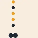 The image features a vertical arrangement of five circles of varying sizes and colors—two yellow on top, three black at the bottom, with the two largest black circles positioned side by side