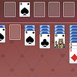 A digital card layout displaying a series of playing cards in various suits and ranks, with a highlighted card stack and a score indicator at the top left corner