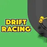 A colorful illustration of a drifting car on a racetrack, with the words DRIFT RACING prominently displayed, set against a bright green background