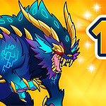 A fierce creature with blue and purple fur, adorned with bright golden spikes and sharp claws, is featured alongside the bold number 12 against a vibrant yellow background with star-like sparkles