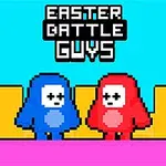 A colorful pixel art scene featuring two characters, one blue and one red, set against a vibrant backdrop with the text Easter Battle Guys prominently displayed