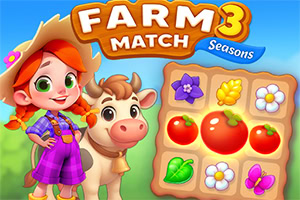 A cheerful young girl in a straw hat stands next to a friendly cow, with a colorful game board featuring various fruits and flowers displayed prominently in the background