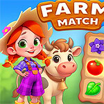 A cheerful young girl in a straw hat stands next to a friendly cow, with a colorful game board featuring various fruits and flowers displayed prominently in the background