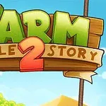 A colorful game logo featuring the title Farm Puzzle 2 Story, with vibrant green and red letters set against a bright sky and hints of a farm landscape in the background