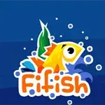 A colorful cartoon fish surrounded by bubbles on a blue background, with the playful logo Fifish in bold orange letters