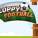 The image features the logo of a game titled Floppy Football, showcasing a stylized soccer ball, vibrant text, and a colorful background with a green field and sky elements