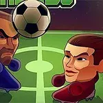 The image features two cartoon-style soccer players facing off on a green pitch, with a soccer ball hovering above them, capturing the competitive spirit of a mini soccer game