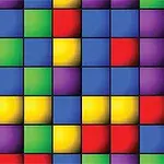 A vibrant pattern of squares in red, blue, green, yellow, and purple arranged in a grid formation, creating a colorful and dynamic visual effect